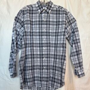 Lorenzini Men's Button Shirt Cotton White and Black Plaid Italian M size Large